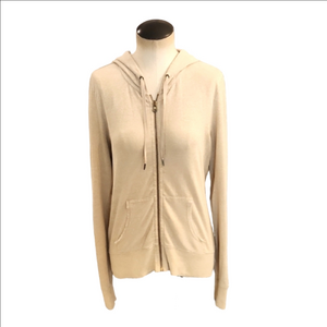 Womens Old Navy tan with gold flecks lightweight zip up hoodie size M.